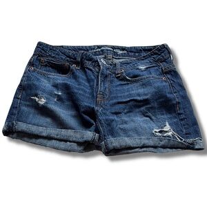 American Eagle Distressed Jean Shorts | Rolled Hem | Classic Blue Denim